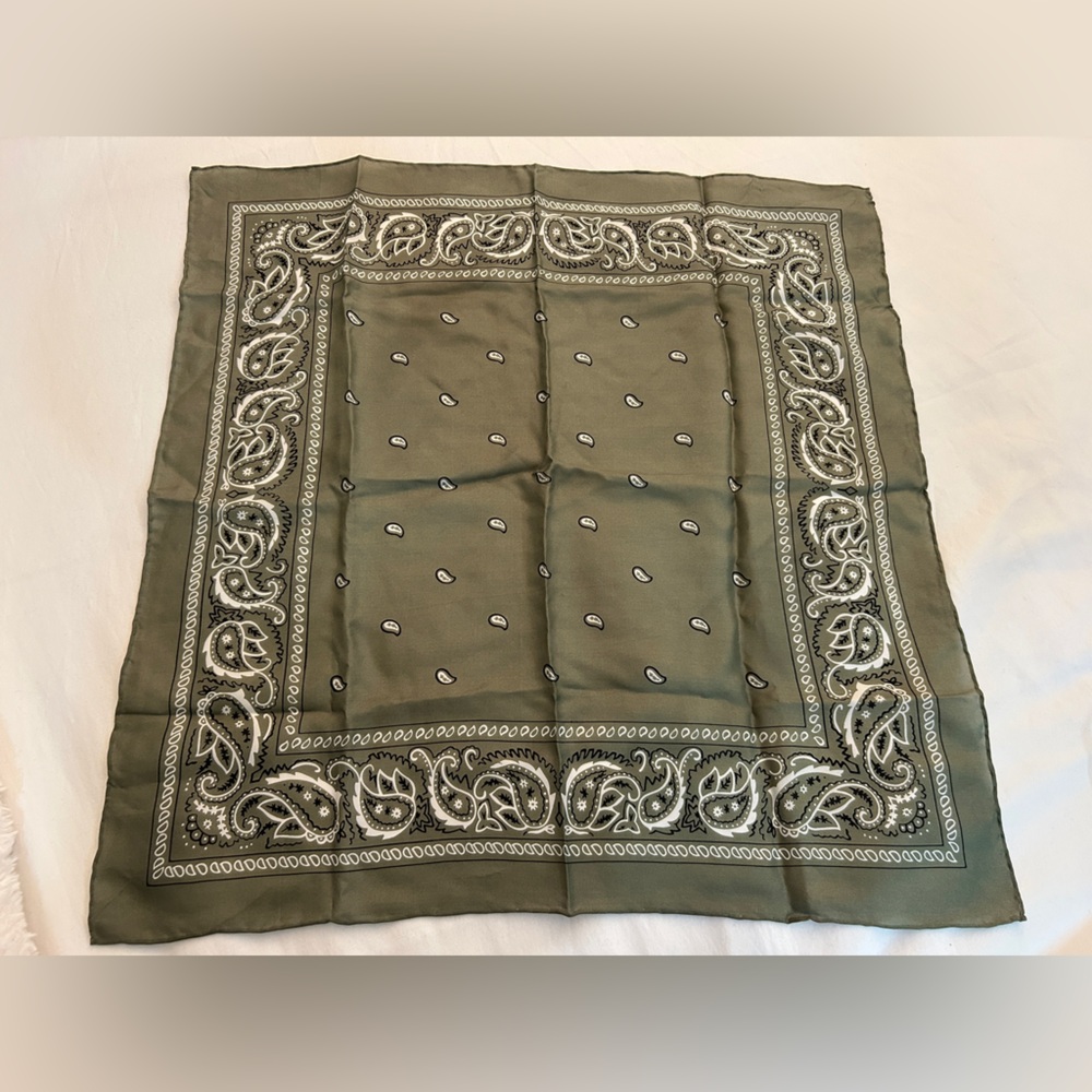 Olive Green Square Paisley Bandana Scarf